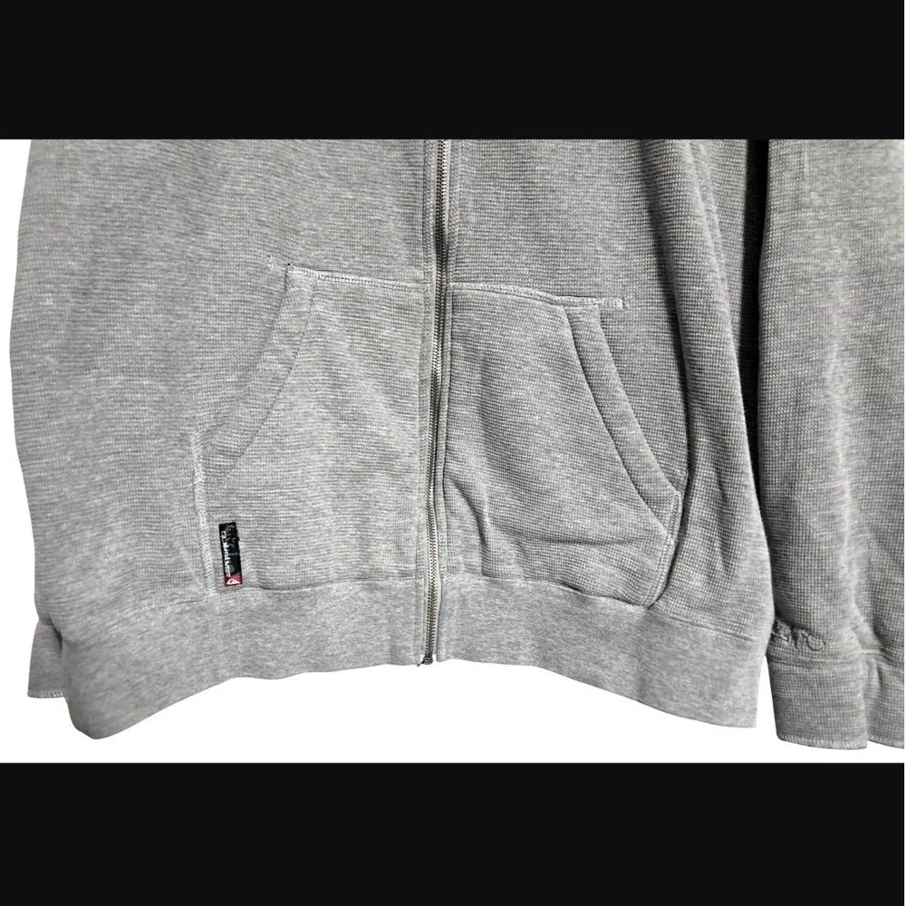 Quiksilver Zip Up Hoodie Boys XL Vtg Y2K Gray‎ Waffle Knit Sherpa Lined Graphic